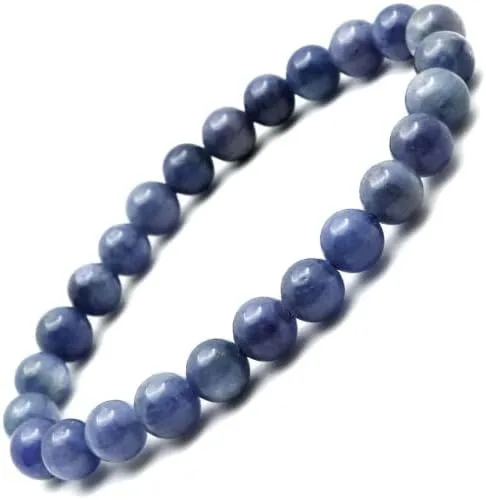 Pulsera elástica de cuentas redondas de cristal de tanzanita natural de 0.236 in, Cristal, Piedra preciosa de tanzanita natural