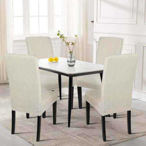 Vista 2 de SearchI Juego de 4 fundas impermeables para sillas de comedor, fundas elásticas para sillas Parsons extraíbles, lavables, fundas protectoras