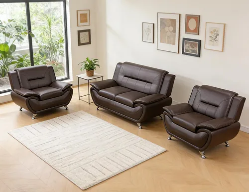 Vista 40 de Sofá seccional de cuero negro, juego de muebles de sala de estar, juego de 2 piezas de sofá moderno para sala de estar, apartamento, oficina, negro#1