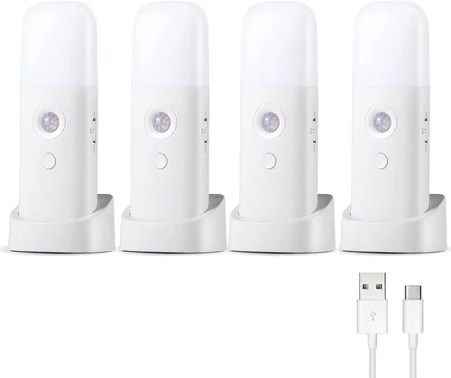 CREWEEL Luces nocturnas con sensor de movimiento para interiores, luz nocturna recargable, funciona con pilas, luz nocturna portátil con brillo