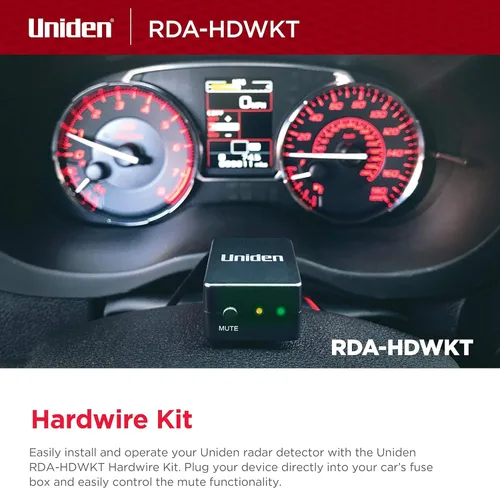 Vista 2 de Kit de cableado duro inteligente Uniden RDA-HDWKT para detector de radar con botón de silencio/marca y LED de alerta y de encendido R8w, R8, R7
