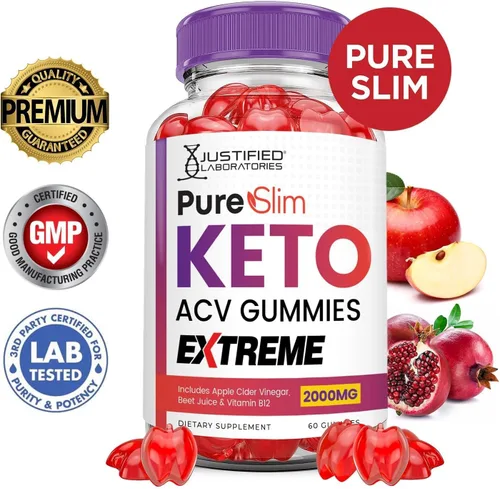 Vista 3 de Pure Slim Keto ACV Gummies Extreme 2000 mg PureSlim Keto Gummies Fórmula avanzada Vinagre de sidra de manzana con jugo de granada y remolacha