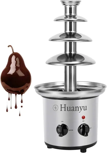 Huanyu Fuente de fondue de chocolate de acero inoxidable pequeña torre de 4 niveles de altura 17.7 in para celebración/boda/cumpleaños/Navidad (220V)