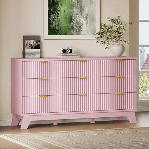 Vista 14 de BORNOON Cómoda acanalada de 7 cajones, cómoda bohemia moderna de 47.2 pulgadas de ancho, soporte de madera para dormitorio, sala de estar, armario