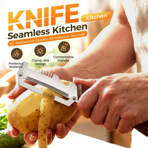Vista 2 de 2026New Multi-functional Vegetable Peeler, Ktchen Multi-function Stainless Steel Thickened Fruit Peeler Knife with Wooden Handle, 3-1,Suitable for