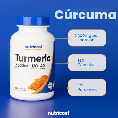 Vista 6 de Nutricost Turmeric (95% curcumioides) 0.017 onzas, 120 cápsulas con Bioperina, 1 botella, 1