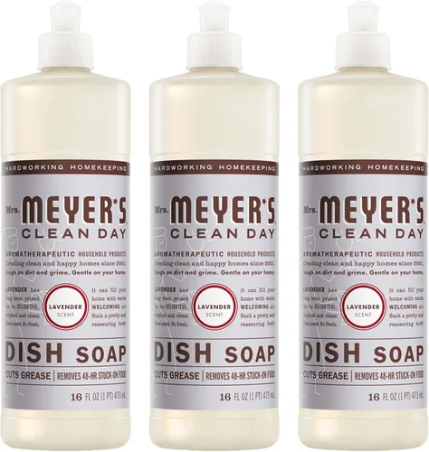 Mrs. Meyer's Clean Day - Detergente líquido para platos, aroma a lavanda, fórmula biodegradable, paquete de 3 unidades, 16 fl oz