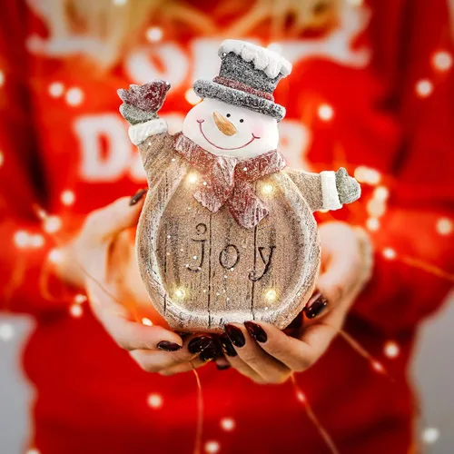 Vista 6 de Decoración navideña de muñeco de nieve para interiores Figura de muñeco de nieve con luces LED para decoraciones de vacaciones de invierno