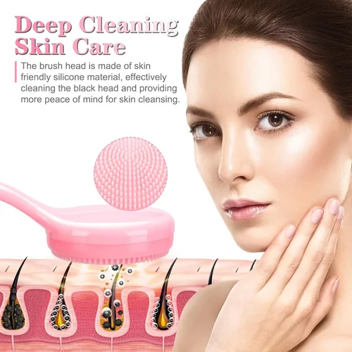 Vista 3 de Silicone Manual Facial Cleansing Brush, NADUSEP 2 Pack Skin Friendly Soft Bristles Waterproof Face Scrubber Exfoliating Brush for Blackheads