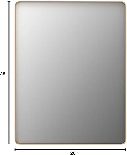 Vista 8 de LOAAO Espejo de baño dorado de 28 x 36 pulgadas, espejo rectangular redondeado con marco dorado, espejo de tocador de baño dorado cepillado montado