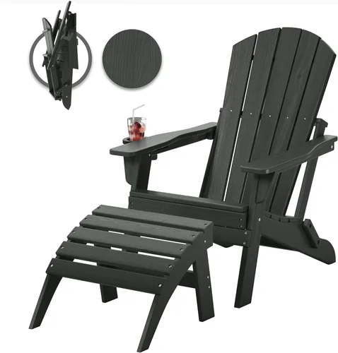 Vista 17 de Silla plegable Adirondack con soporte para tazas, de plástico HDPE resistente a todo tipo de clima, sillas de patio al aire libre, asiento