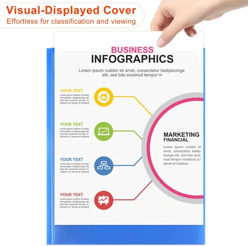 Vista 2 de Officygnet Paquete de 8 carpetas de 2 bolsillos con cierre de 3 puntas, carpeta de plástico resistente con bolsillo frontal transparente, carpetas a