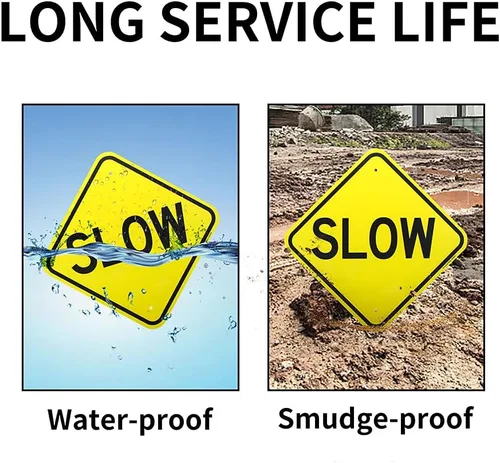 Vista 3 de Paquete de 2 letreros lentos, de 12 x 12 pulgadas, aluminio libre de óxido .040, reflectante, protección UV y resistente a la intemperie