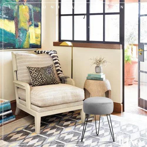 Vista 20 de LUE BONA Taburete de tocador, taburetes de tocador blancos para sala de maquillaje, taburete otomano redondo, reposapiés de terciopelo para tocador