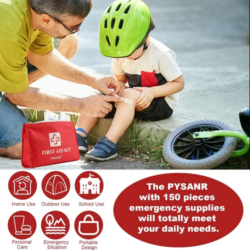 Vista 6 de Pequeño kit de primeros auxilios, 150 piezas con manta de aluminio y tijeras, mini bolsa de primeros auxilios para emergencias, hogar, campamento