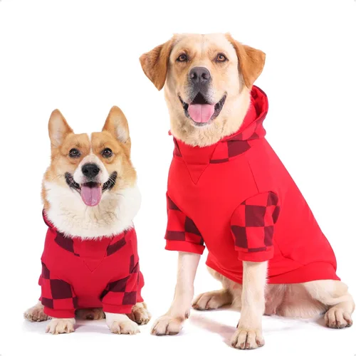 Vista 2 de Sudaderas con capucha a cuadros para perros grandes y medianos, ropa con agujero para la correa para perros, ropa de bulldog pitbull