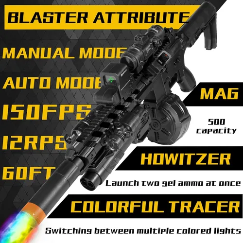 Vista 3 de Gel Splat Blaster - Tamaño grande de 32 pulgadas - Luz LED - Accesorios ricos - Modo automático y manual - Batería recargable modular de 7.4 V