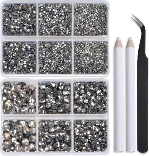 Vista 10 de Bymitel Hotfix - Gemas redondas de diamantes de imitación de cristal para manualidades, mezcla de 6 tamaños con kit de lápiz de cera, negro