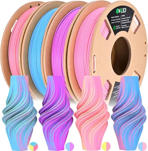 Vista 14 de Filamento PLA de 0.069 pulgadas, filamento de impresora 3D tricolores, paquete de filamento PLA arcoíris, filamento 3D de coextrusión con cambio