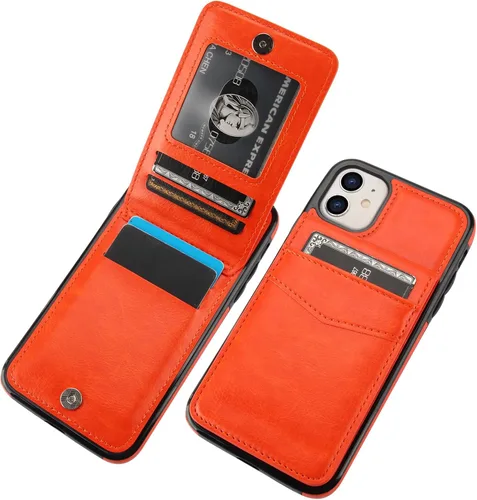 Vista 8 de KIHUWEY Funda compatible con iPhone 11 con soporte para tarjeta de crédito, cierre magnético de cuero de alta calidad, resistente funda protectora