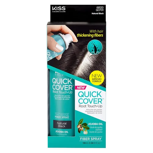 Kiss Spray de fibra espesante de retoque de raíz de cobertura rápida, 3.38 onzas (negro natural)