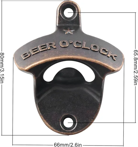 Vista 4 de Abridor de botellas de montaje en pared de cobre antiguo inoxidable CERVEZA O'CLOCK Soda botella tapa abrebotellas montado poste