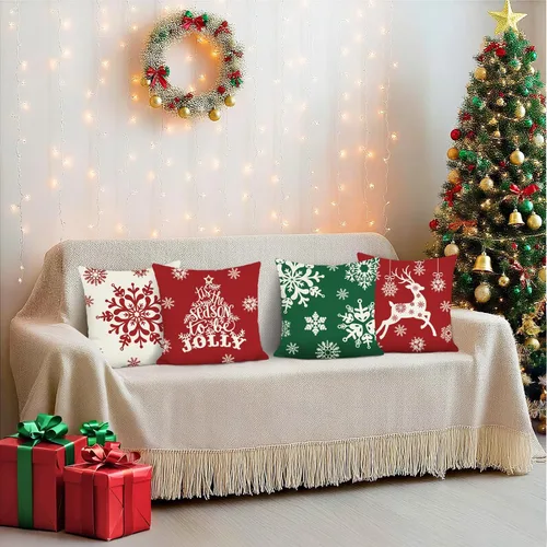 Vista 3 de Fundas de almohada de Navidad, copos de nieve, renos, árbol de Navidad, fundas de almohada decorativas de poliéster para sofá, cama, hogar, patio