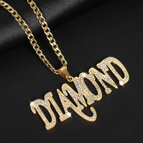 LOYJOY - Collar con dije de letras con nombre personalizado, joyería de hip hop para hombre, dije de oro y plata, cadenas cubanas de Navidad, color