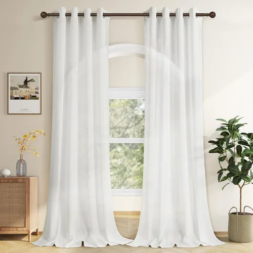 Vista 71 de Aersas Cortinas de lino negro para dormitorio de 63 pulgadas de largo, 2 paneles de privacidad, eficiencia energética, semitransparentes, cortinas