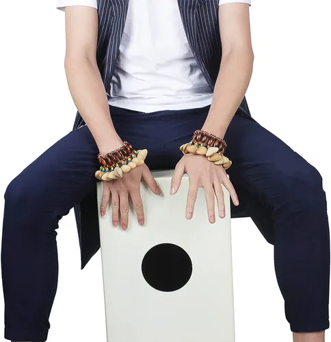 Vista 9 de Pulsera tobillera con sonajero de semillas de Cacho, 2 PCS pulsera africana shaker de cáscara de nuez, accesorios de percusión natural, instrumento