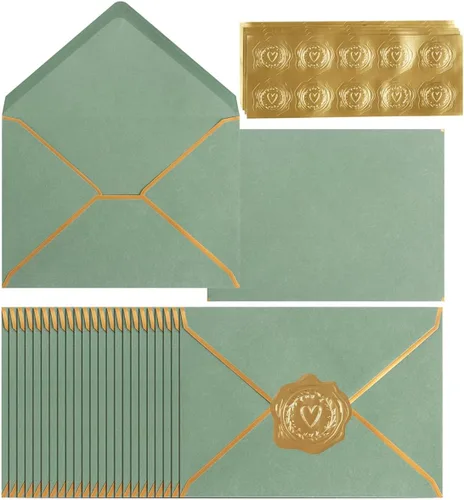 Vista 18 de Paquete de 100 sobres A7 de 5 x 7 sobres de tarjetas con solapa en V con borde dorado para oficina, tarjetas de regalo de boda, invitaciones