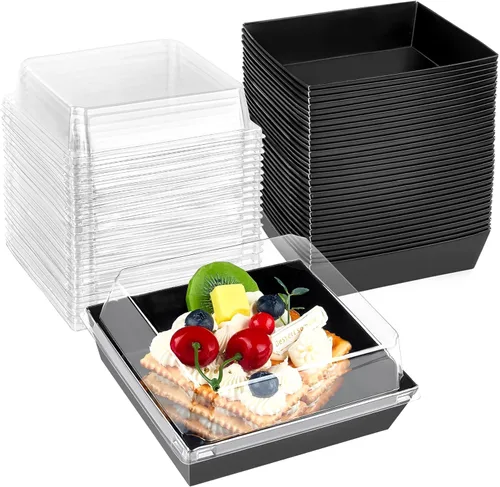 Kucoele Paquete de 50 Cajas Pequeñas de Charcutería con Tapas Transparentes, Cajas de Postre de Papel para Llevar, Cajas de Panadería, Contenedores