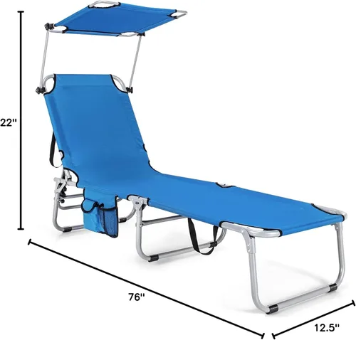 Vista 3 de COSTWAY Sillón plegable para exteriores, ajustable, para playa, piscina, reclinable, con sombrilla, color azul marino