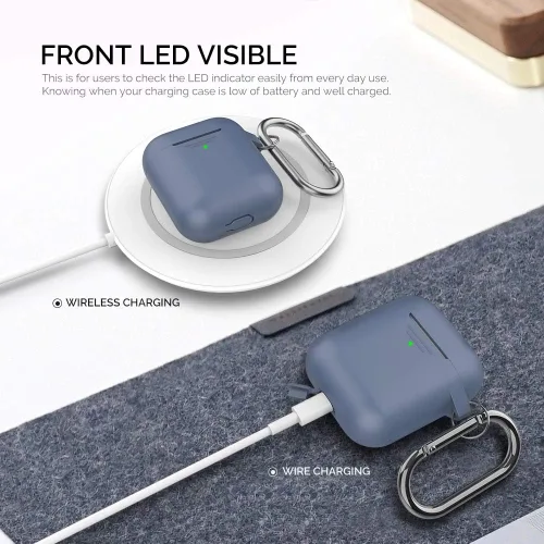 Vista 3 de AhaStyle Funda Protectora de Silicona Mejorada [LED Frontal Visible] Compatible con Apple AirPods 2 y 1 (Negro)