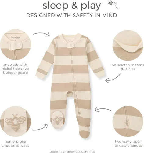 Vista 3 de Burt's Bees Baby - Pijama de una pieza para bebé, mameluco para dormir y jugar, algodón 100% orgánico, cremallera frontal
