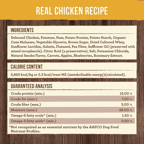 Vista 4 de Merrick Power Bites - Paquete de golosinas para perros sin granos, 2 sabores (pollo y carne de res real de Texas)