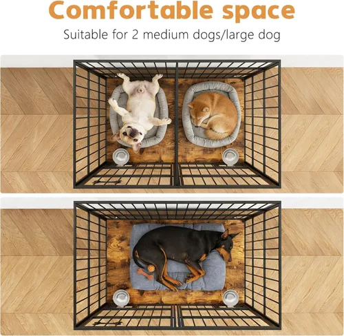 Vista 6 de Dokser - Mueble de jaula para perros de 48 pulgadas para 2 perros grandes y medianos, jaula de madera resistente para interiores para razas grandes