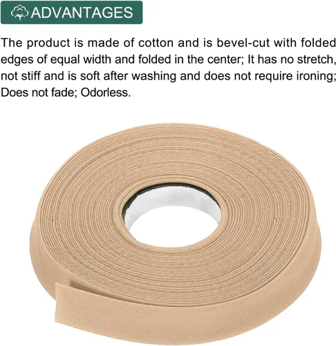 Vista 538 de MECCANIXITY Cinta al bies de doble pliegue de 1/2 pulgada de poliéster continuo a granel para costura, costura, dobladillo, encuadernación y Beige