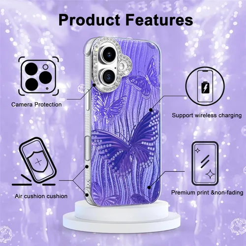 Vista 114 de I-MGAE-IN-AR - Funda diseñada para iPhone 12 y 12 Pro, diseño de mariposa plateada brillante, funda protectora de poliuretano termoplástico, suave