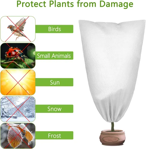 Vista 6 de 10 cubiertas para plantas, protección contra congelación, cubierta de invierno para plantas con cordón y cremallera, bolsa protectora grande