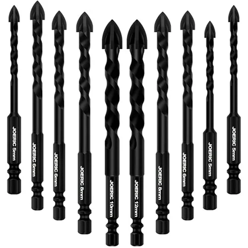 Juego de brocas de mampostería, 10 piezas, juego de brocas de hormigón de cerámica, carburo para baldosas de cerámica, plástico, pared, ladrillo,