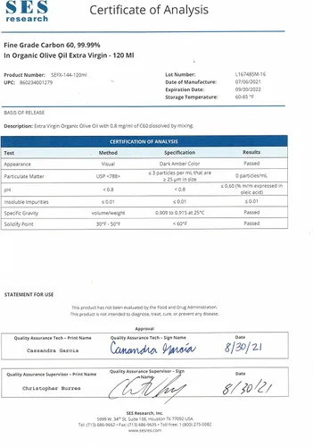 Vista 5 de SES Research Aceite de oliva virgen extra C60 99,99% de grado fino - Máxima pureza - 4.1 fl oz
