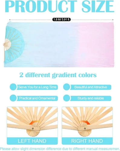 Vista 3 de Thyle 4 pares de velos de seda artificial de 1.8 M para mujeres, fanáticos de danza del vientre, abanicos de bambú largos nacionales