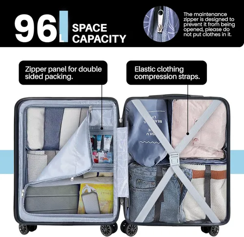 Vista 5 de AnyZip Equipaje de mano de 21" Hardside PC ABS ligero USB maleta con ruedas TSA Lock