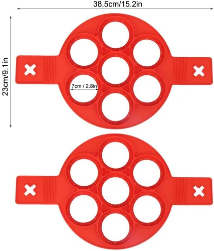 Vista 5 de Molde para freír huevos, 2 anillos de silicona antiadherentes para hacer panqueques, molde de tortilla para cocinar con asas para huevos
