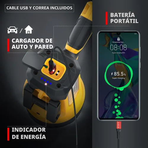Vista 5 de FORTO Foco recargable, 200000 lúmenes, luz de mano con soporte plegable, 6 modos IPX7, impermeable, luces LED para pasear al perro, caza, camping