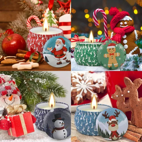 Vista 5 de Velas de Navidad para mujeres, paquete de 4 velas perfumadas, 120 horas de larga duración, cera de soja natural, velas de aromaterapia