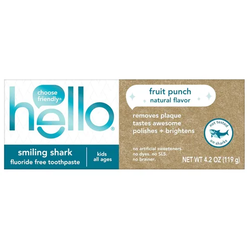 Vista 8 de hello Smiling Shark - Pasta de dientes sin flúor para niños, ponche de fruta natural, tubo de 4.2 onzas