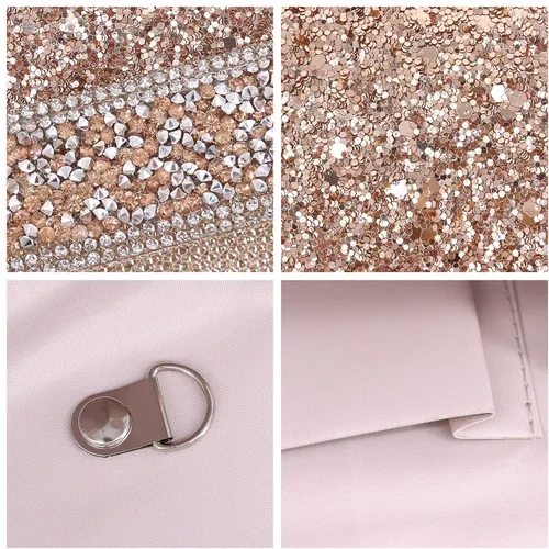 Vista 5 de Naimo Bolso de mano deslumbrante con solapa y cadena desmontable, talla única