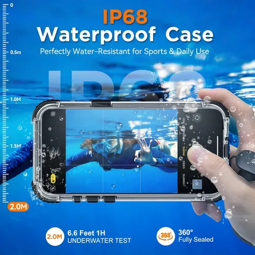 Vista 2 de WIFORT Funda impermeable para iPhone 15, [IP68 bajo el agua a prueba de polvo] [pantalla integrada] [15 pies a prueba de golpes militar], cubierta